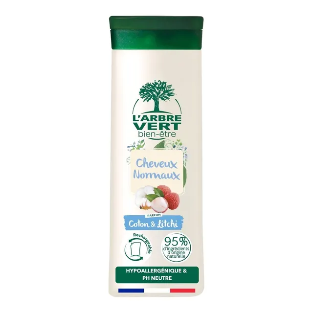 l-arbre-vert-bien-tre-shampooing-cheveux-normaux-coton-et-litchi-hypoallerg-niqu image 1