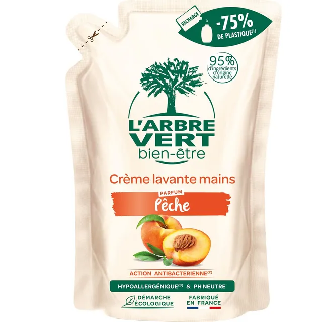 l-arbre-vert-bien-tre-recharge-cr-me-lavante-mains-parfum-p-che-hypoallerg-nique image 1