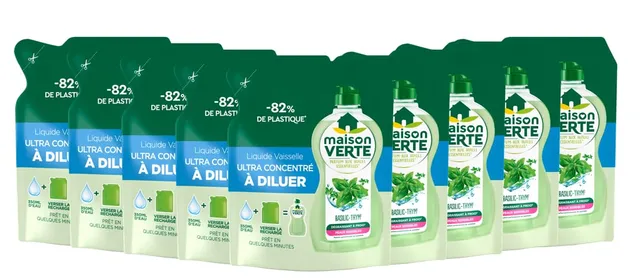 maison-verte-liquide-vaisselle-ultra-concentr-diluer-basilic-thym-lot-9-recharge image 1