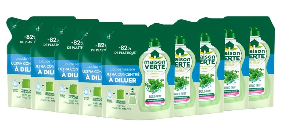 maison-verte-liquide-vaisselle-ultra-concentr-diluer-basilic-thym-lot-9-recharge image 1