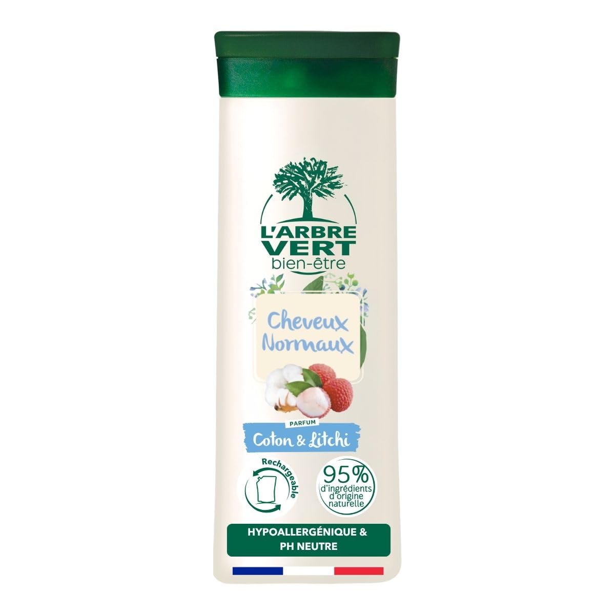 l-arbre-vert-bien-tre-shampooing-cheveux-normaux-coton-et-litchi-hypoallerg-niqu image 1