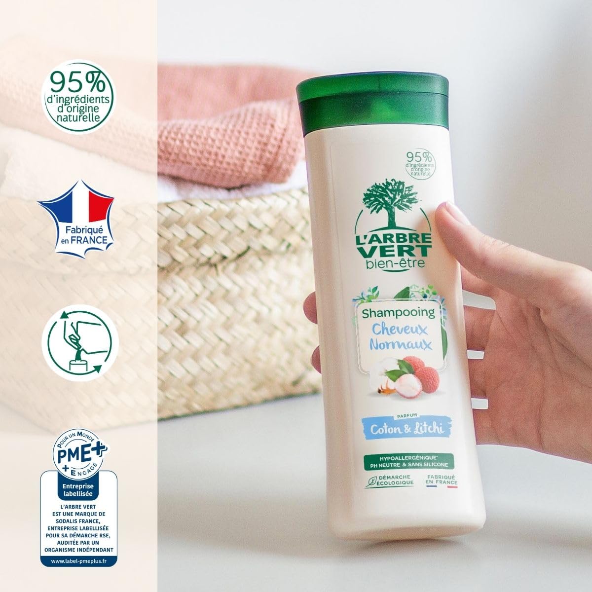 l-arbre-vert-bien-tre-shampooing-cheveux-normaux-coton-et-litchi-hypoallerg-niqu image 2