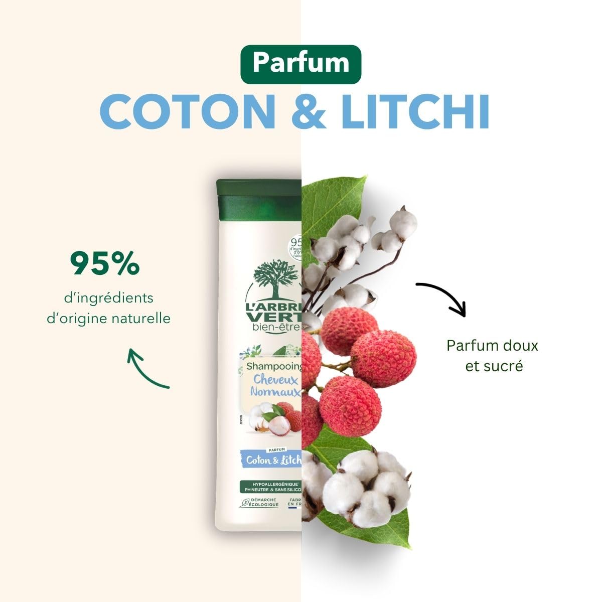 l-arbre-vert-bien-tre-shampooing-cheveux-normaux-coton-et-litchi-hypoallerg-niqu image 5