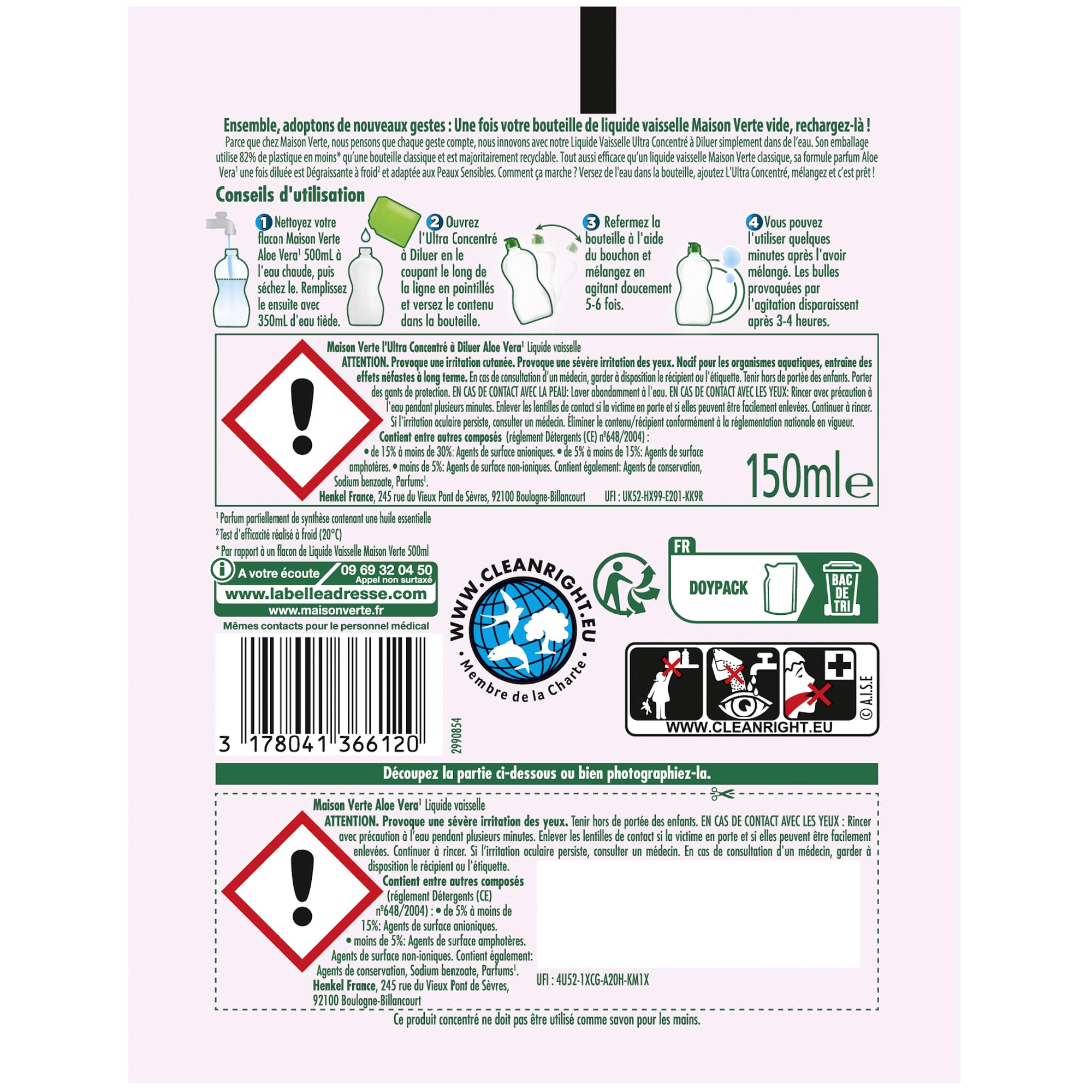 maison-verte-liquide-vaisselle-ultra-concentr-diluer-aloe-vera-recharge-150-ml-d image 2